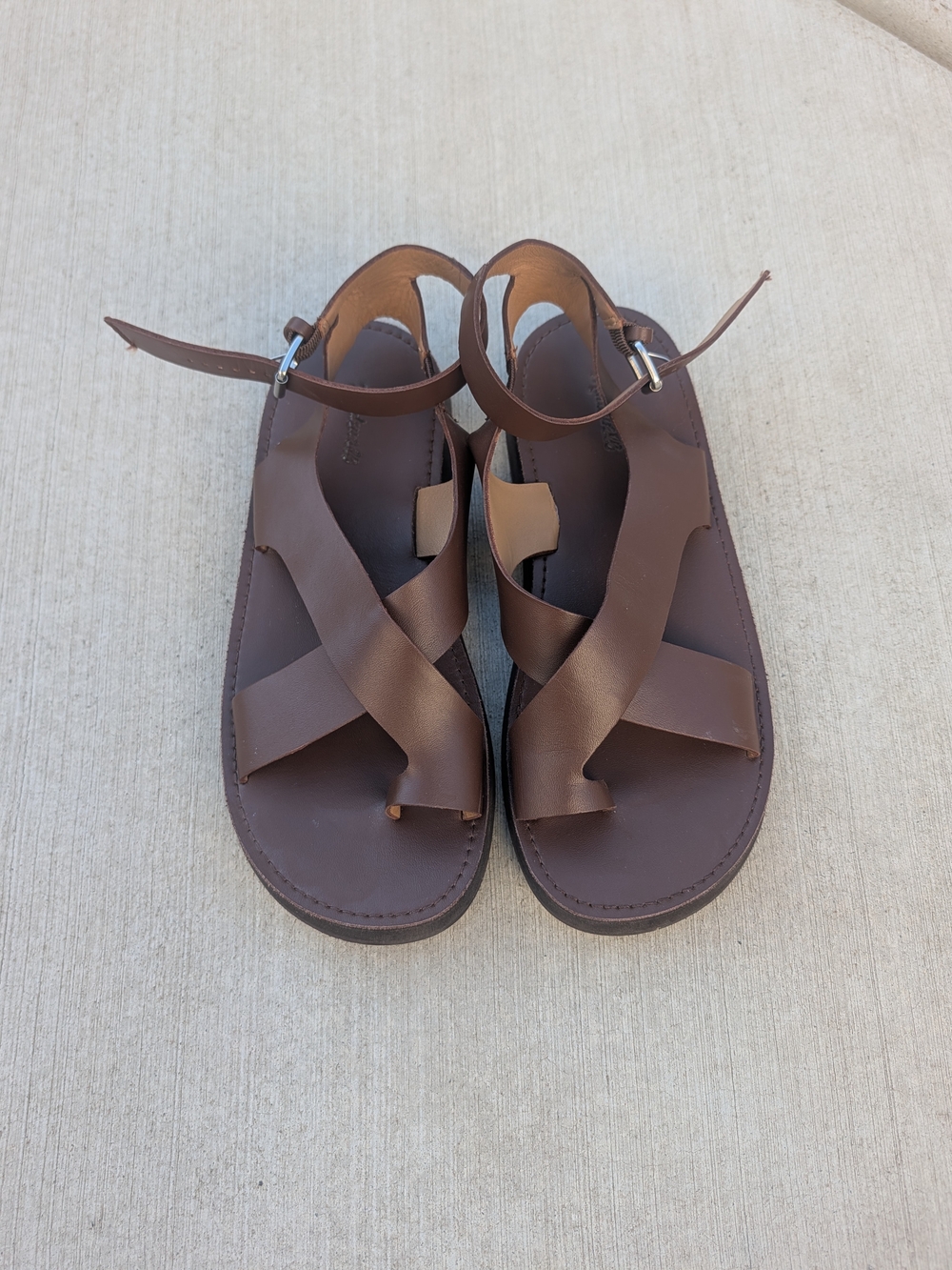 Madewell Natasha Flatform Women's Brown Leather Strappy Ankle Sandals 8